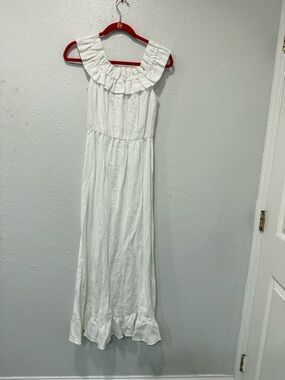Reformation White Linen Midi Dress Ruffle Neck Sleeveless Cottagecore Summer sm